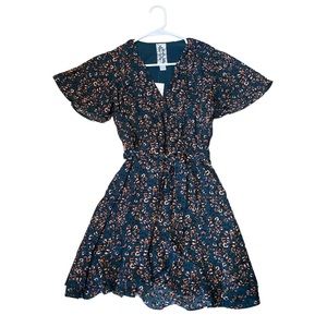 Teal & Orange Floral Print Dress